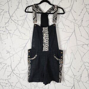 Omni Collection Black Aztec Print Cotton Slub Short Overalls